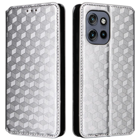 For Motorola Thinkphone 25 5G / Edge 50 Neo 5G / Moto S50 5G Wallet Case Rhombus Imprinted Leather Phone Cover - Silver