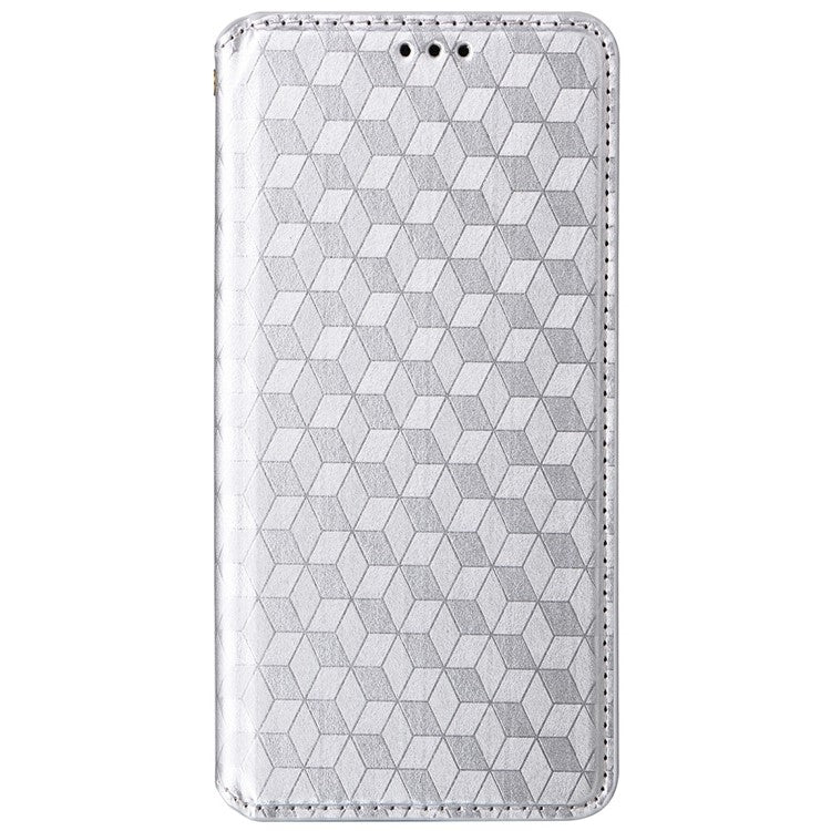 For Motorola Thinkphone 25 5G / Edge 50 Neo 5G / Moto S50 5G Wallet Case Rhombus Imprinted Leather Phone Cover - Silver