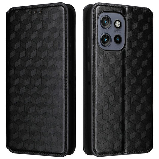 For Motorola Thinkphone 25 5G / Edge 50 Neo 5G / Moto S50 5G Wallet Case Rhombus Imprinted Leather Phone Cover - Black