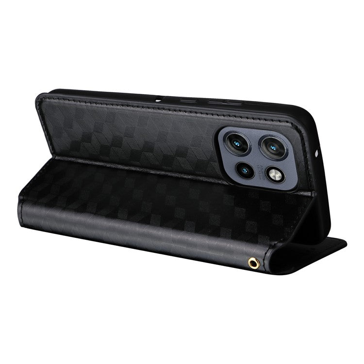 For Motorola Thinkphone 25 5G / Edge 50 Neo 5G / Moto S50 5G Wallet Case Rhombus Imprinted Leather Phone Cover - Black