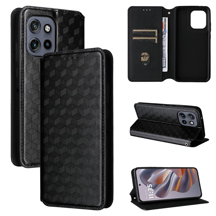 For Motorola Thinkphone 25 5G / Edge 50 Neo 5G / Moto S50 5G Wallet Case Rhombus Imprinted Leather Phone Cover - Black