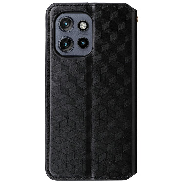 For Motorola Thinkphone 25 5G / Edge 50 Neo 5G / Moto S50 5G Wallet Case Rhombus Imprinted Leather Phone Cover - Black