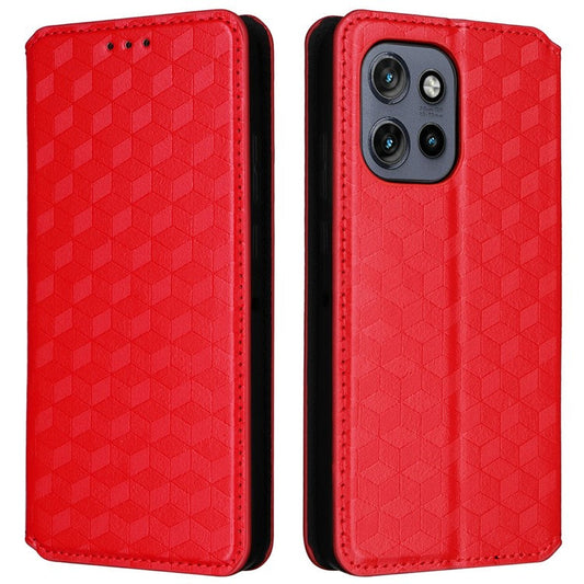 For Motorola Thinkphone 25 5G / Edge 50 Neo 5G / Moto S50 5G Wallet Case Rhombus Imprinted Leather Phone Cover - Red