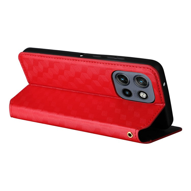 For Motorola Thinkphone 25 5G / Edge 50 Neo 5G / Moto S50 5G Wallet Case Rhombus Imprinted Leather Phone Cover - Red