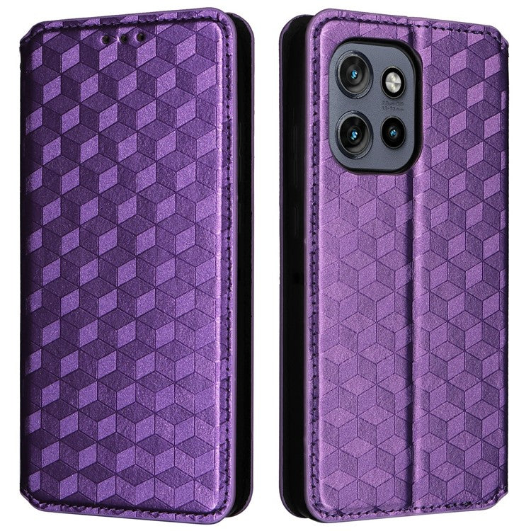 For Motorola Thinkphone 25 5G / Edge 50 Neo 5G / Moto S50 5G Wallet Case Rhombus Imprinted Leather Phone Cover - Purple