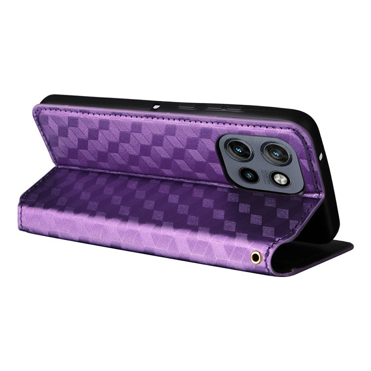 For Motorola Thinkphone 25 5G / Edge 50 Neo 5G / Moto S50 5G Wallet Case Rhombus Imprinted Leather Phone Cover - Purple