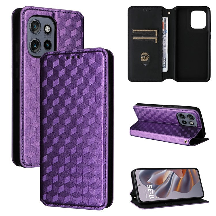 For Motorola Thinkphone 25 5G / Edge 50 Neo 5G / Moto S50 5G Wallet Case Rhombus Imprinted Leather Phone Cover - Purple