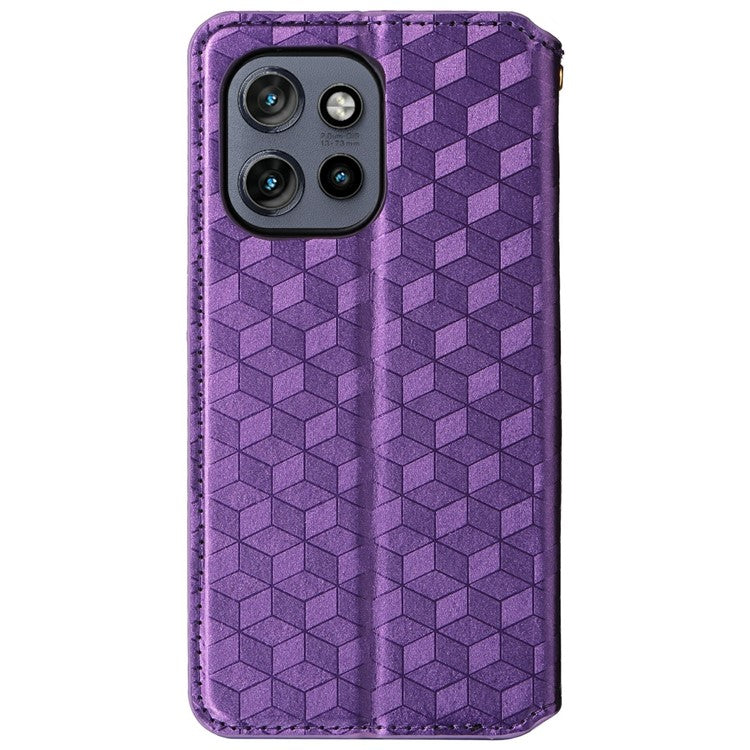 For Motorola Thinkphone 25 5G / Edge 50 Neo 5G / Moto S50 5G Wallet Case Rhombus Imprinted Leather Phone Cover - Purple