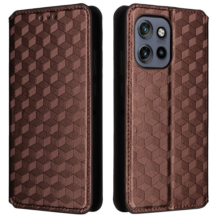 For Motorola Thinkphone 25 5G / Edge 50 Neo 5G / Moto S50 5G Wallet Case Rhombus Imprinted Leather Phone Cover - Brown
