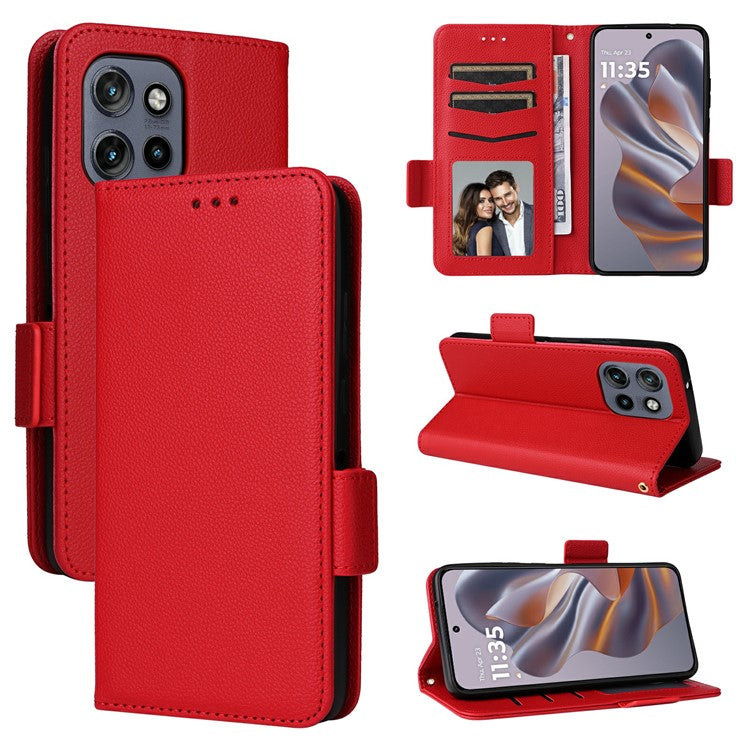 For Motorola Thinkphone 25 5G / Edge 50 Neo 5G / Moto S50 5G Case Litchi Texture PU Leather Wallet Flip Phone Cover - Red