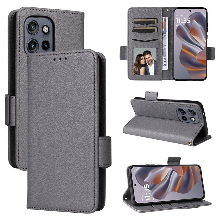 For Motorola Thinkphone 25 5G / Edge 50 Neo 5G / Moto S50 5G Case Litchi Texture PU Leather Wallet Flip Phone Cover - Grey