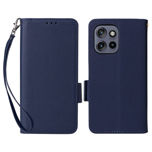 For Motorola Thinkphone 25 5G / Edge 50 Neo 5G / Moto S50 5G Case Litchi Texture PU Leather Wallet Flip Phone Cover - Dark Blue