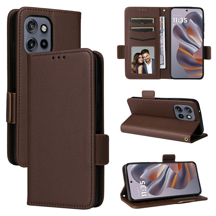 For Motorola Thinkphone 25 5G / Edge 50 Neo 5G / Moto S50 5G Case Litchi Texture PU Leather Wallet Flip Phone Cover - Brown