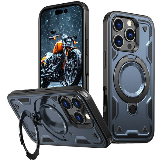 For iPhone 16 Pro Case Compatible with MagSafe Military Protection PC+TPU Kickstand Phone Cover - Blue