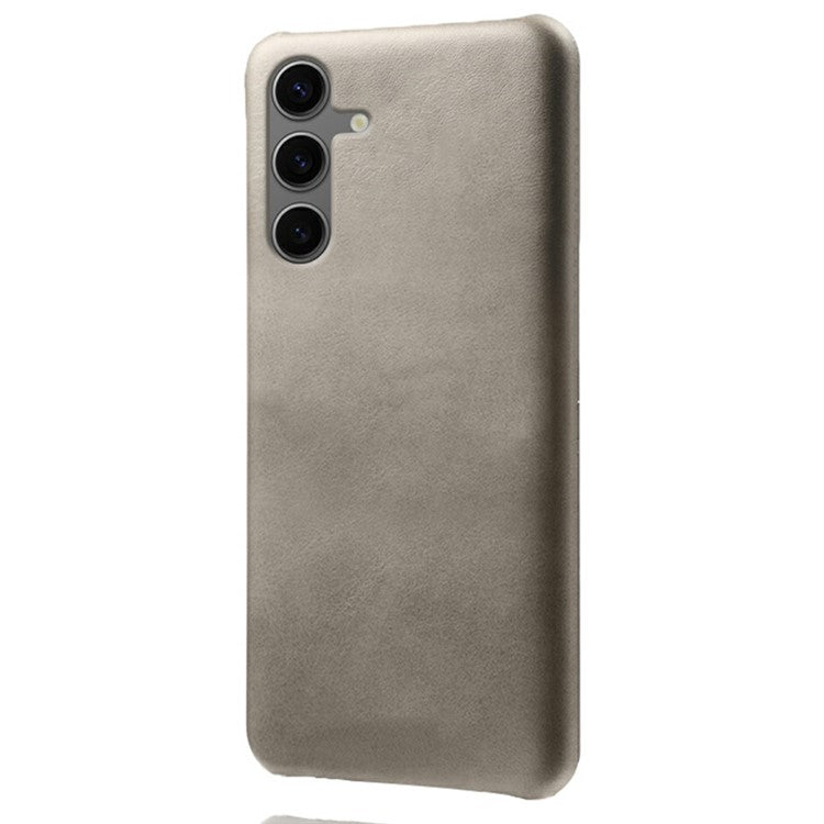 For Samsung Galaxy S24 FE 5G Case Calf Texture PU Leather Hard PC Protective Phone Cover - Grey