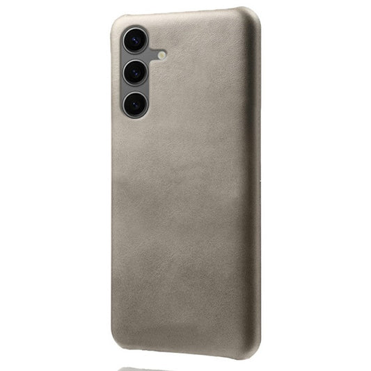 For Samsung Galaxy S24 FE 5G Case Calf Texture PU Leather Hard PC Protective Phone Cover - Grey