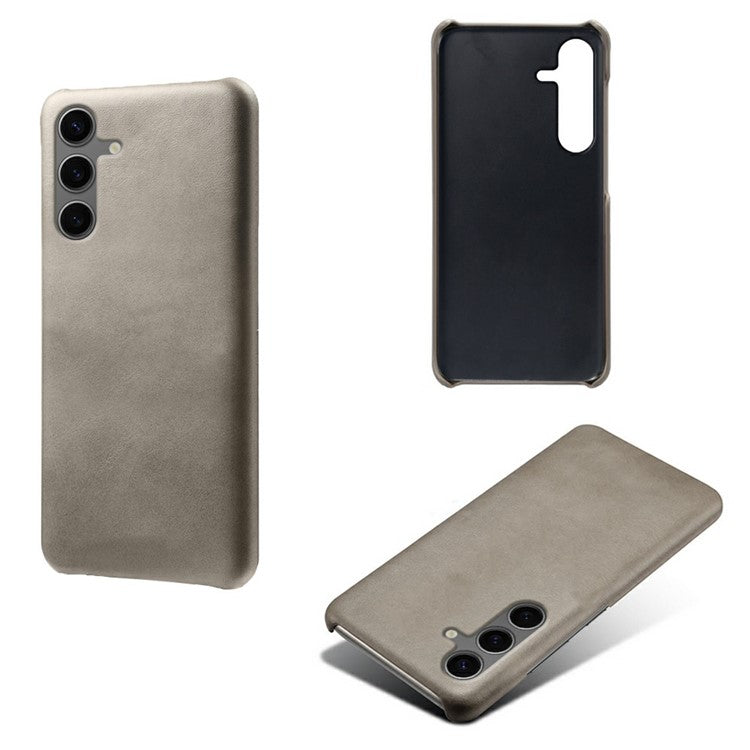 For Samsung Galaxy S24 FE 5G Case Calf Texture PU Leather Hard PC Protective Phone Cover - Grey