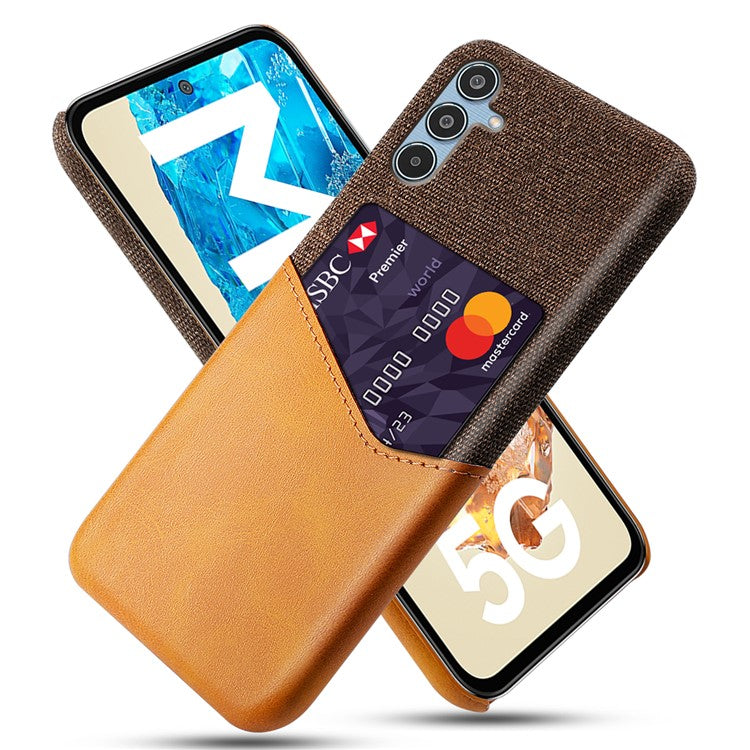 For Samsung Galaxy M35 5G Case Cloth Texture PU Leather Hard PC Card Slot Phone Cover - Orange