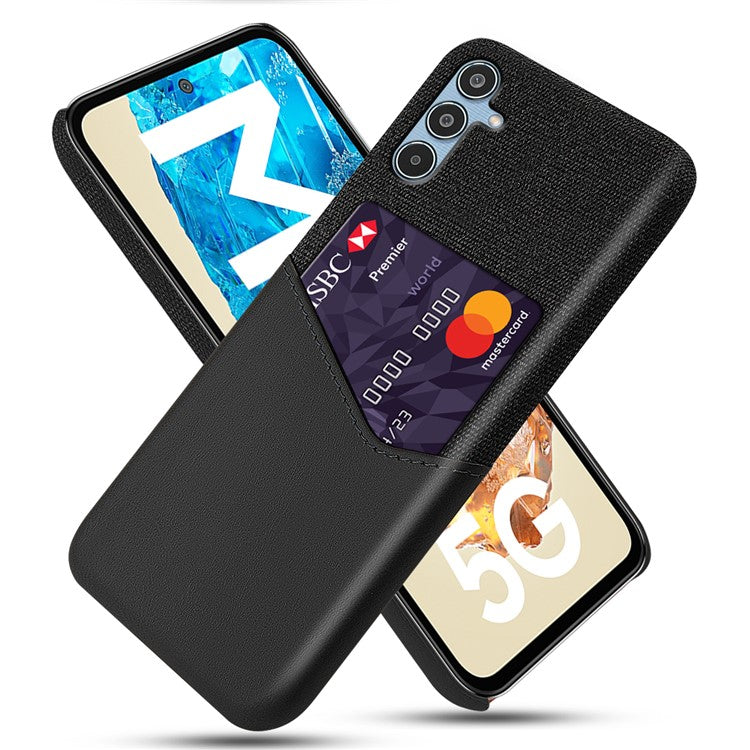 For Samsung Galaxy M35 5G Case Cloth Texture PU Leather Hard PC Card Slot Phone Cover - Black