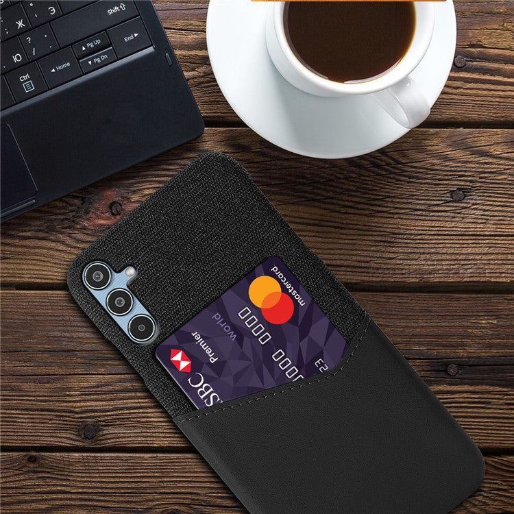 For Samsung Galaxy M35 5G Case Cloth Texture PU Leather Hard PC Card Slot Phone Cover - Black
