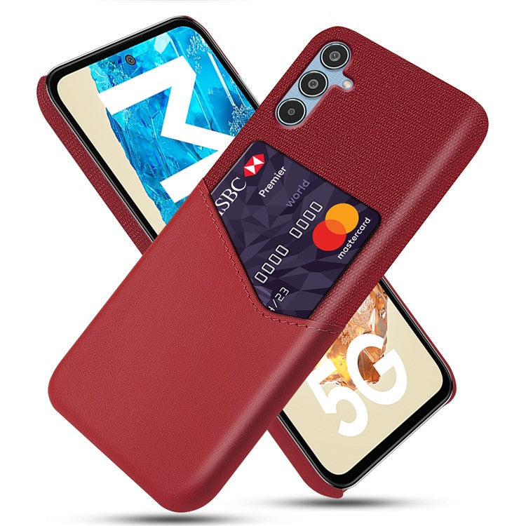 For Samsung Galaxy M35 5G Case Cloth Texture PU Leather Hard PC Card Slot Phone Cover - Red