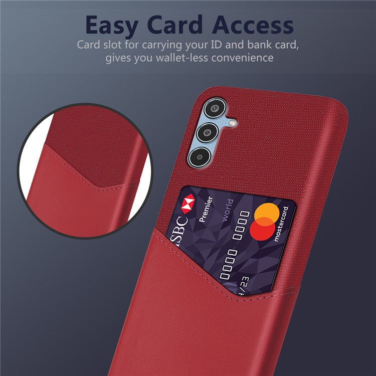 For Samsung Galaxy M35 5G Case Cloth Texture PU Leather Hard PC Card Slot Phone Cover - Red