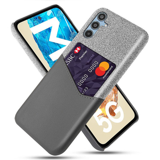 For Samsung Galaxy M35 5G Case Cloth Texture PU Leather Hard PC Card Slot Phone Cover - Grey