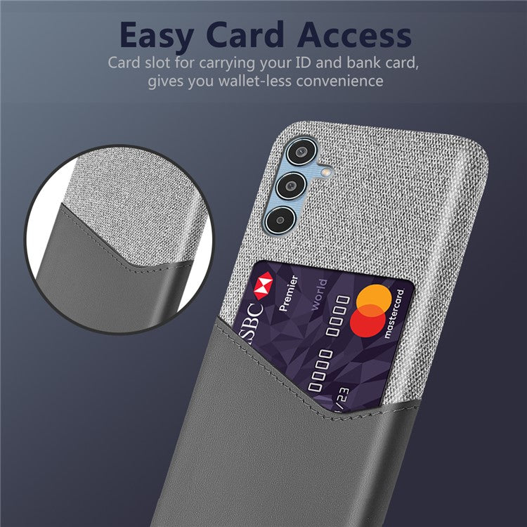 For Samsung Galaxy M35 5G Case Cloth Texture PU Leather Hard PC Card Slot Phone Cover - Grey