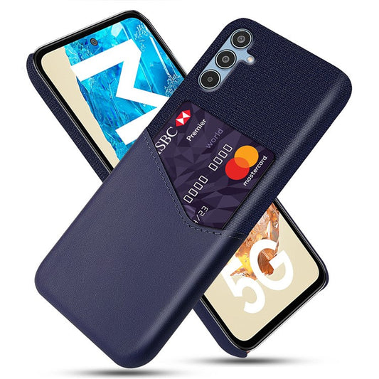 For Samsung Galaxy M35 5G Case Cloth Texture PU Leather Hard PC Card Slot Phone Cover - Blue