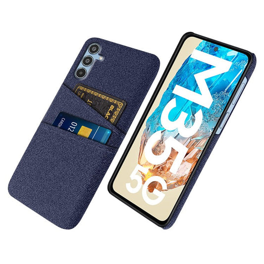 For Samsung Galaxy M35 5G Case Cloth + Hard PC Phone Cover with Dual Card Slots - Blue