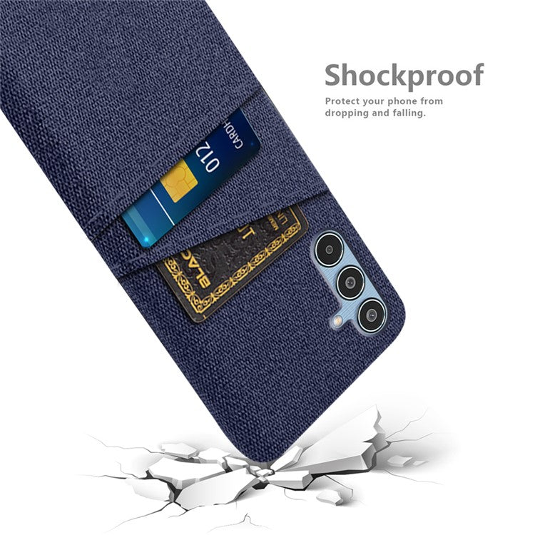 For Samsung Galaxy M35 5G Case Cloth + Hard PC Phone Cover with Dual Card Slots - Blue