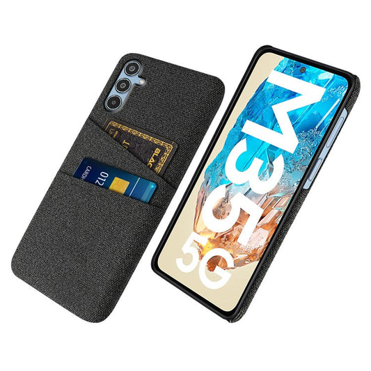 For Samsung Galaxy M35 5G Case Cloth + Hard PC Phone Cover with Dual Card Slots - Black