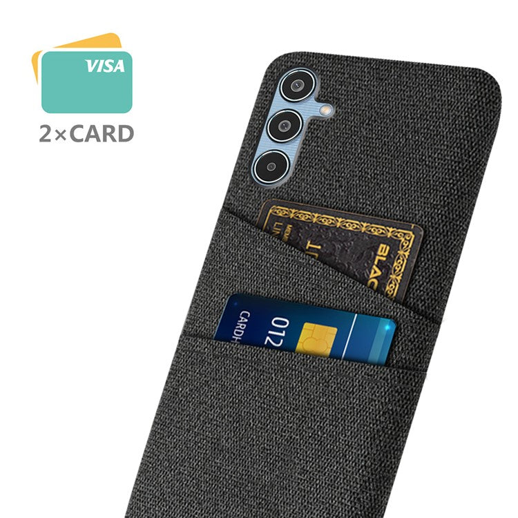 For Samsung Galaxy M35 5G Case Cloth + Hard PC Phone Cover with Dual Card Slots - Black