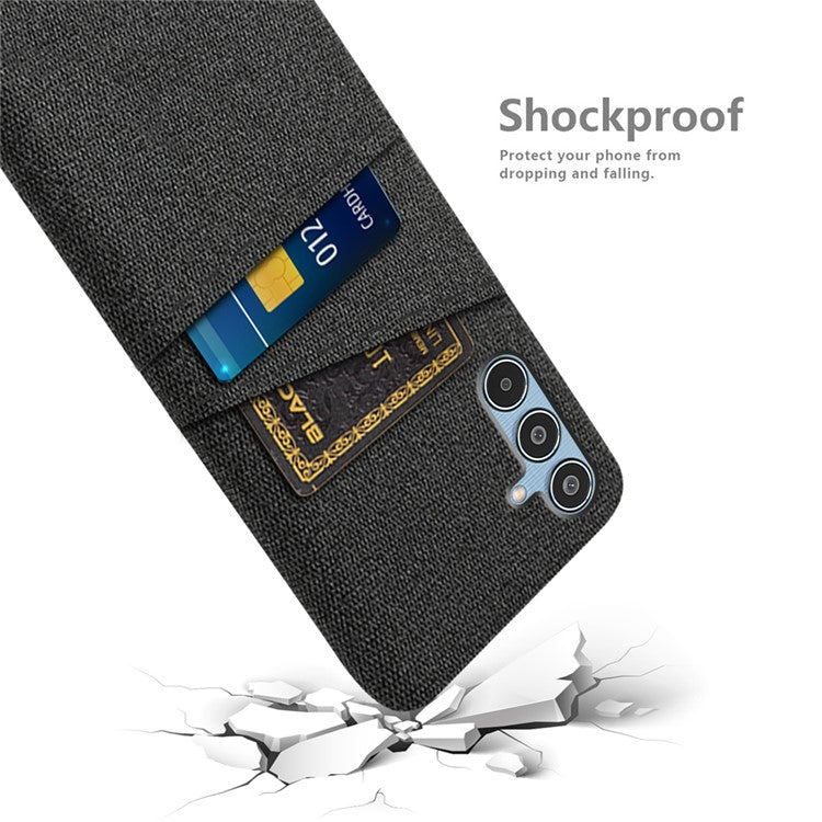 For Samsung Galaxy M35 5G Case Cloth + Hard PC Phone Cover with Dual Card Slots - Black