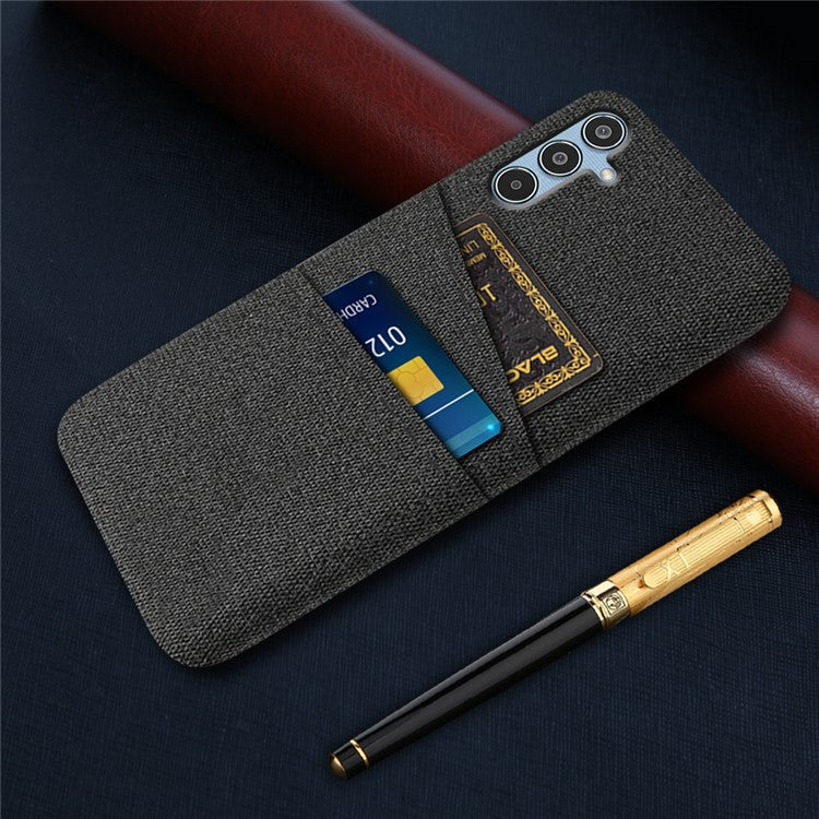For Samsung Galaxy M35 5G Case Cloth + Hard PC Phone Cover with Dual Card Slots - Black