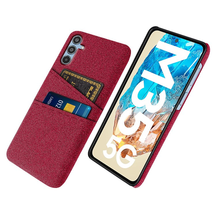 For Samsung Galaxy M35 5G Case Cloth + Hard PC Phone Cover with Dual Card Slots - Red