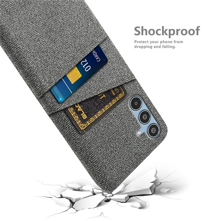For Samsung Galaxy M35 5G Case Cloth + Hard PC Phone Cover with Dual Card Slots - Grey