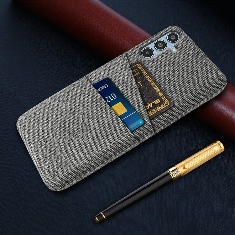 For Samsung Galaxy M35 5G Case Cloth + Hard PC Phone Cover with Dual Card Slots - Grey
