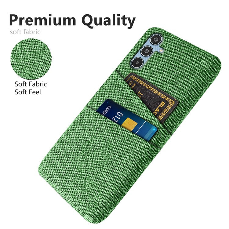For Samsung Galaxy M35 5G Case Cloth + Hard PC Phone Cover with Dual Card Slots - Green