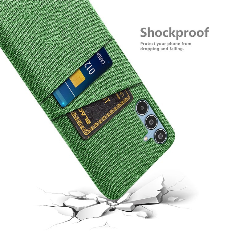 For Samsung Galaxy M35 5G Case Cloth + Hard PC Phone Cover with Dual Card Slots - Green