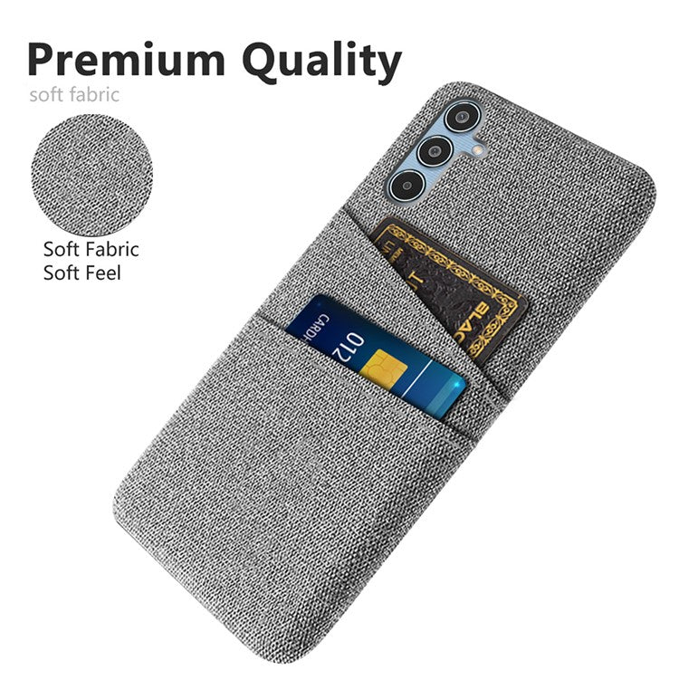 For Samsung Galaxy M35 5G Case Cloth + Hard PC Phone Cover with Dual Card Slots - Light Grey