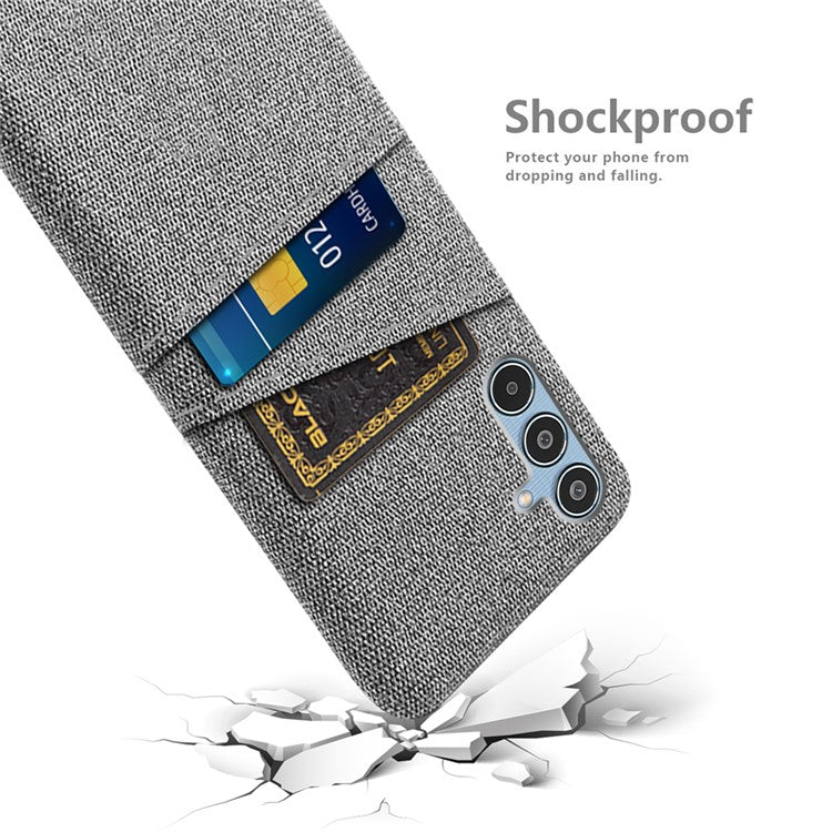 For Samsung Galaxy M35 5G Case Cloth + Hard PC Phone Cover with Dual Card Slots - Light Grey
