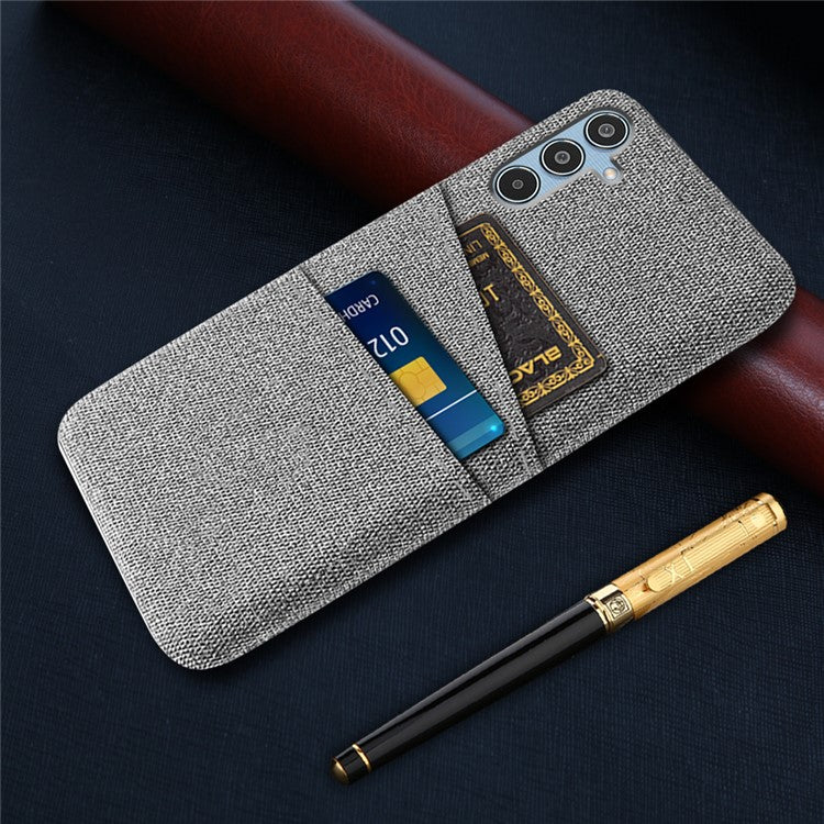 For Samsung Galaxy M35 5G Case Cloth + Hard PC Phone Cover with Dual Card Slots - Light Grey