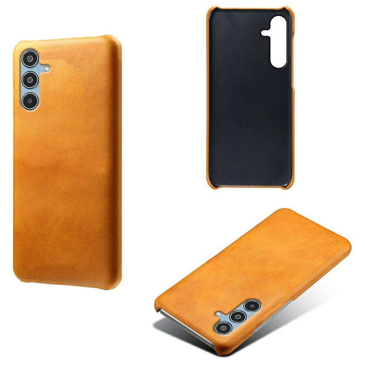 For Samsung Galaxy M35 5G Case Calf Texture PU Leather Hard PC Protective Phone Cover - Orange