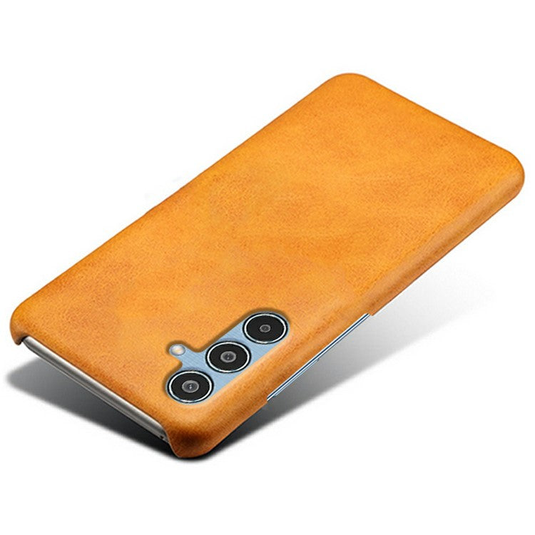 For Samsung Galaxy M35 5G Case Calf Texture PU Leather Hard PC Protective Phone Cover - Orange