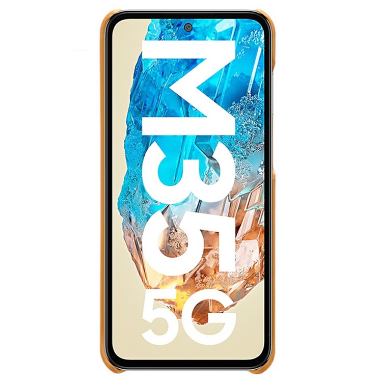 For Samsung Galaxy M35 5G Case Calf Texture PU Leather Hard PC Protective Phone Cover - Orange