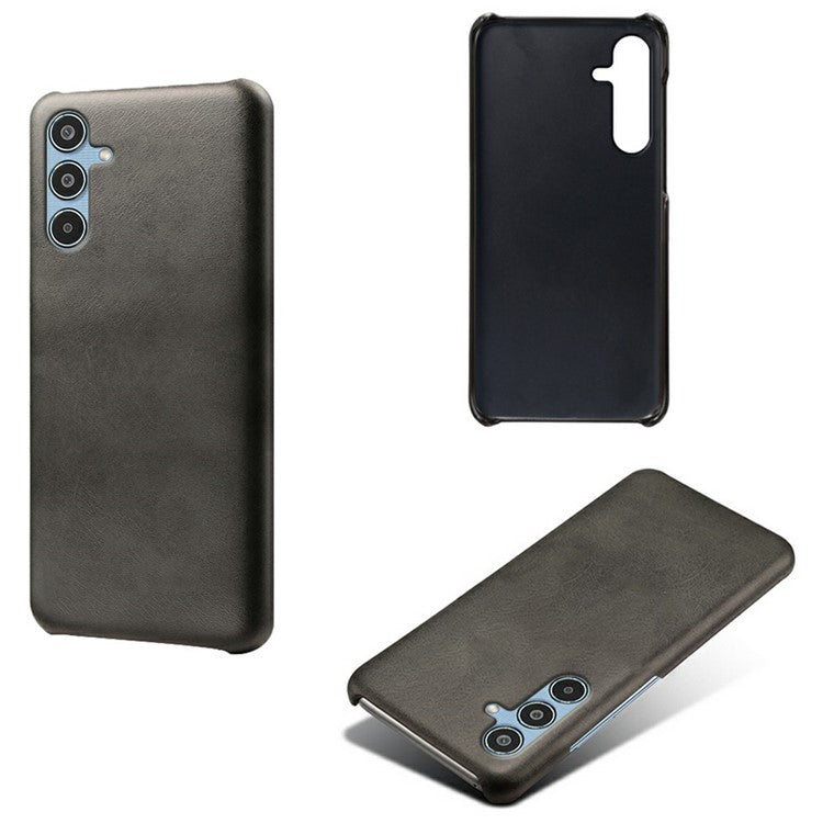 For Samsung Galaxy M35 5G Case Calf Texture PU Leather Hard PC Protective Phone Cover - Black