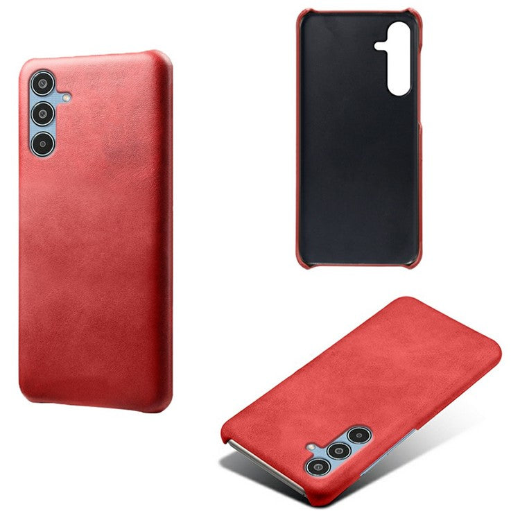 For Samsung Galaxy M35 5G Case Calf Texture PU Leather Hard PC Protective Phone Cover - Red