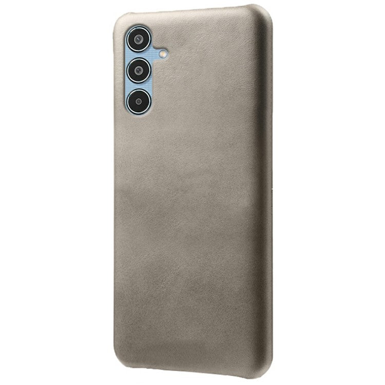 For Samsung Galaxy M35 5G Case Calf Texture PU Leather Hard PC Protective Phone Cover - Grey