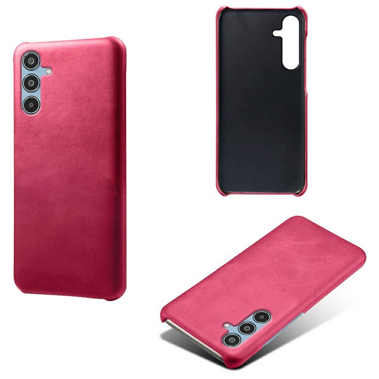 For Samsung Galaxy M35 5G Case Calf Texture PU Leather Hard PC Protective Phone Cover - Rose